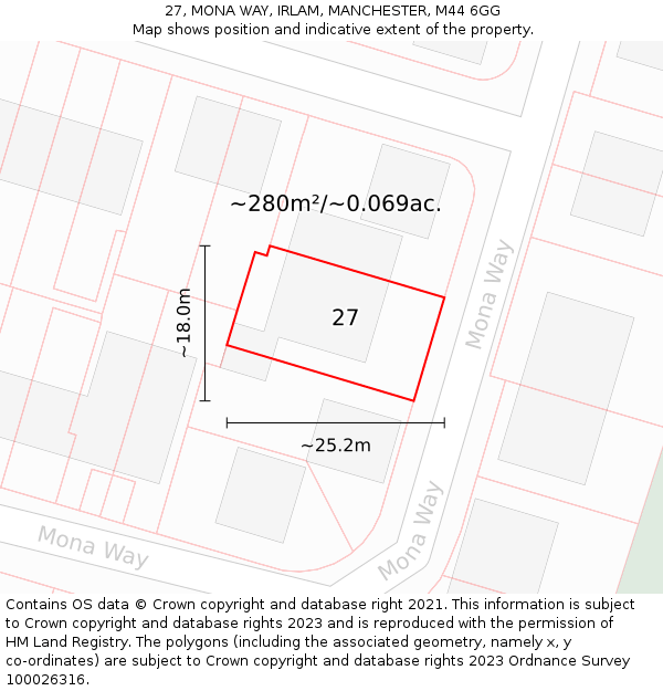 27, MONA WAY, IRLAM, MANCHESTER, M44 6GG: Plot and title map