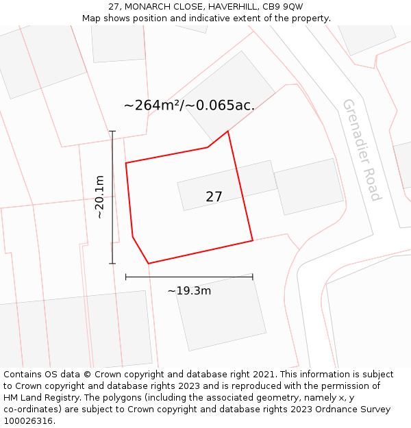 27, MONARCH CLOSE, HAVERHILL, CB9 9QW: Plot and title map