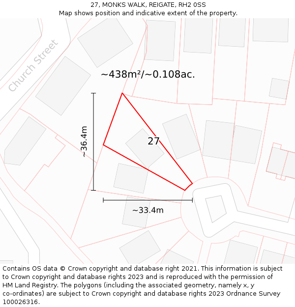 27, MONKS WALK, REIGATE, RH2 0SS: Plot and title map