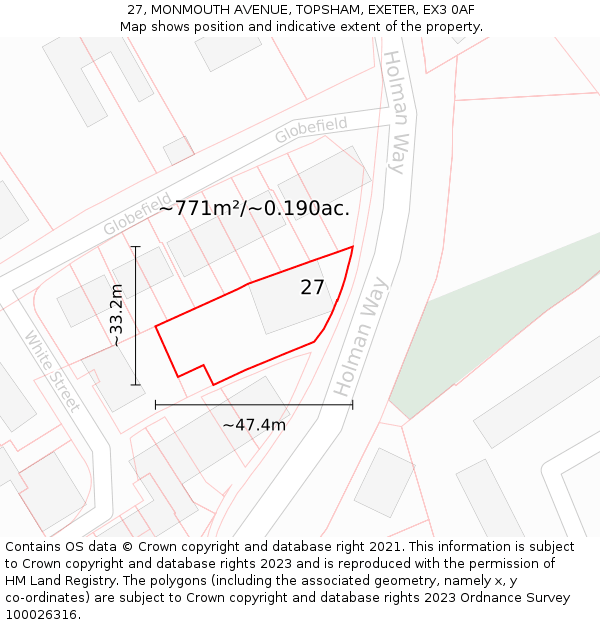 27, MONMOUTH AVENUE, TOPSHAM, EXETER, EX3 0AF: Plot and title map