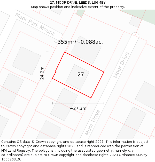 27, MOOR DRIVE, LEEDS, LS6 4BY: Plot and title map