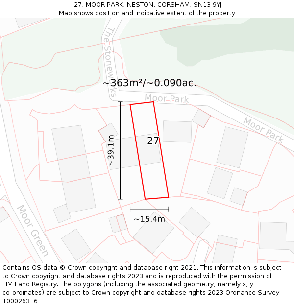 27, MOOR PARK, NESTON, CORSHAM, SN13 9YJ: Plot and title map