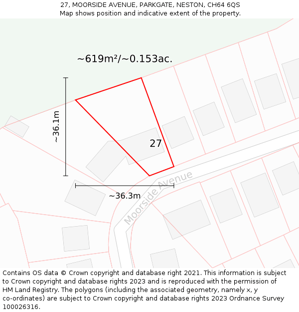 27, MOORSIDE AVENUE, PARKGATE, NESTON, CH64 6QS: Plot and title map