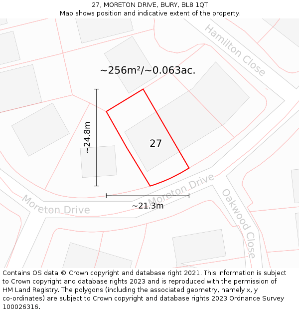 27, MORETON DRIVE, BURY, BL8 1QT: Plot and title map