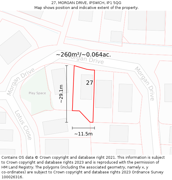 27, MORGAN DRIVE, IPSWICH, IP1 5QG: Plot and title map