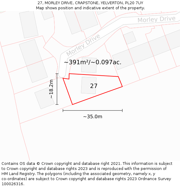 27, MORLEY DRIVE, CRAPSTONE, YELVERTON, PL20 7UY: Plot and title map