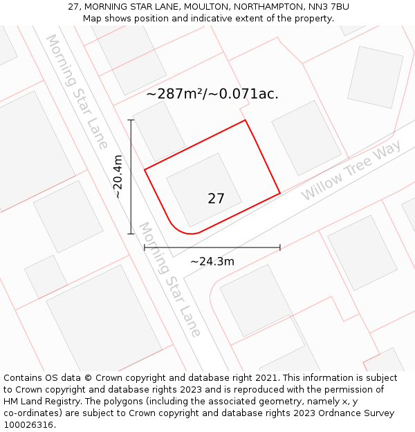 27, MORNING STAR LANE, MOULTON, NORTHAMPTON, NN3 7BU: Plot and title map