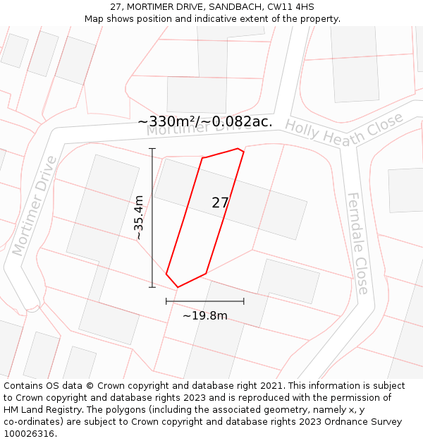 27, MORTIMER DRIVE, SANDBACH, CW11 4HS: Plot and title map