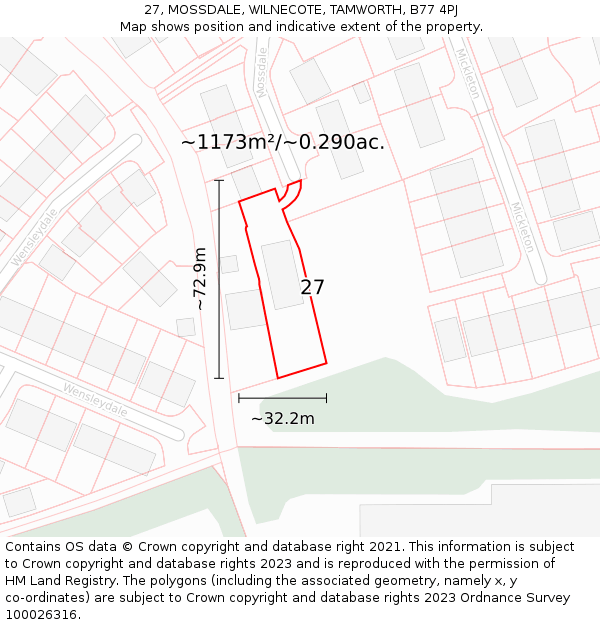 27, MOSSDALE, WILNECOTE, TAMWORTH, B77 4PJ: Plot and title map