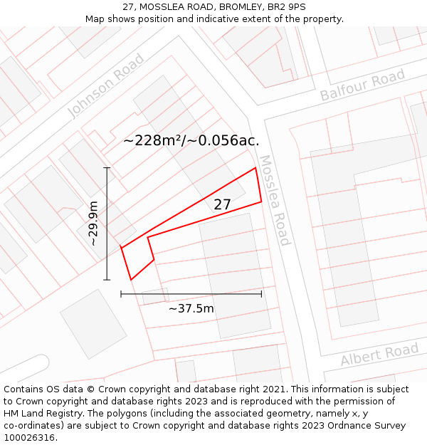 27, MOSSLEA ROAD, BROMLEY, BR2 9PS: Plot and title map