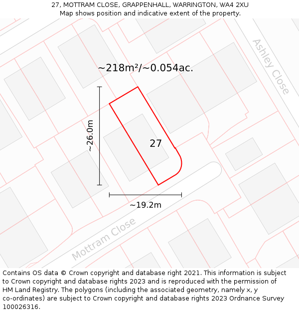 27, MOTTRAM CLOSE, GRAPPENHALL, WARRINGTON, WA4 2XU: Plot and title map