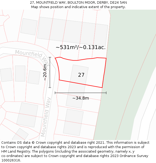 27, MOUNTFIELD WAY, BOULTON MOOR, DERBY, DE24 5AN: Plot and title map