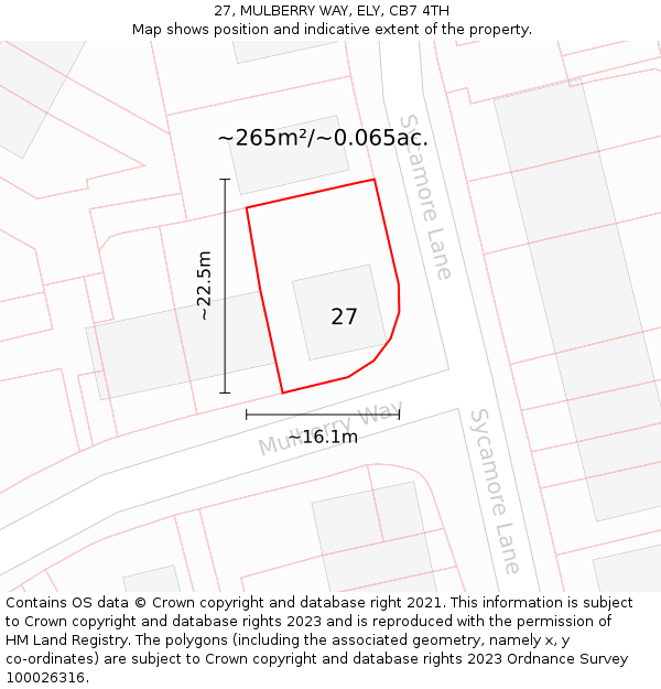 27, MULBERRY WAY, ELY, CB7 4TH: Plot and title map