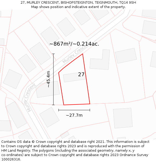 27, MURLEY CRESCENT, BISHOPSTEIGNTON, TEIGNMOUTH, TQ14 9SH: Plot and title map