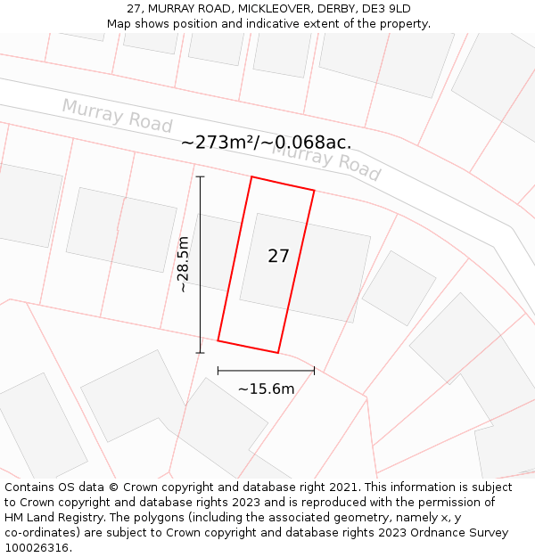 27, MURRAY ROAD, MICKLEOVER, DERBY, DE3 9LD: Plot and title map
