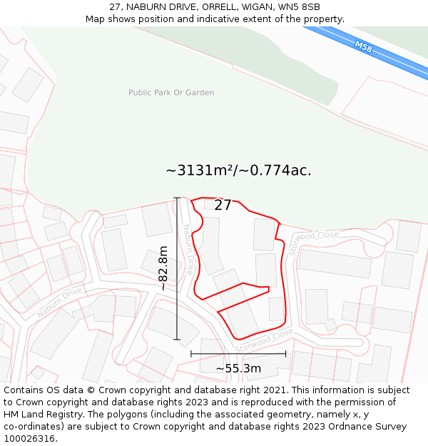 27, NABURN DRIVE, ORRELL, WIGAN, WN5 8SB: Plot and title map