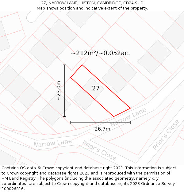 27, NARROW LANE, HISTON, CAMBRIDGE, CB24 9HD: Plot and title map