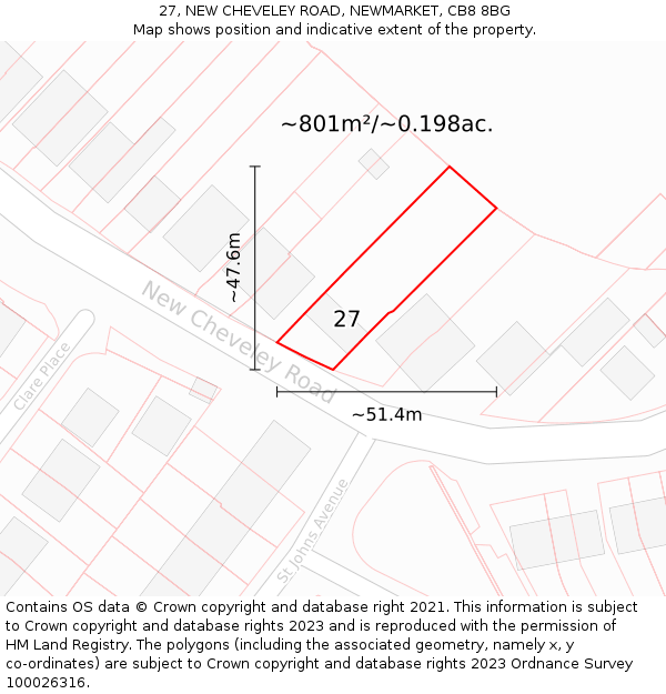 27, NEW CHEVELEY ROAD, NEWMARKET, CB8 8BG: Plot and title map