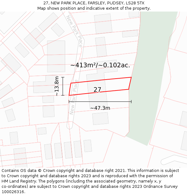 27, NEW PARK PLACE, FARSLEY, PUDSEY, LS28 5TX: Plot and title map