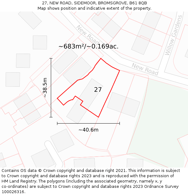 27, NEW ROAD, SIDEMOOR, BROMSGROVE, B61 8QB: Plot and title map