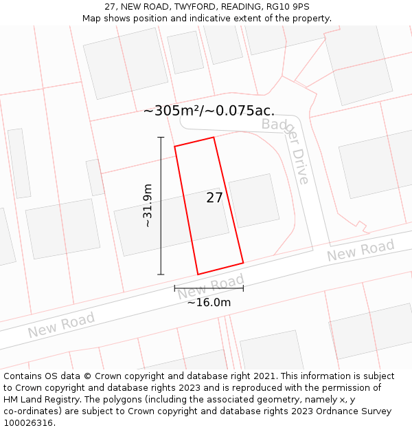 27, NEW ROAD, TWYFORD, READING, RG10 9PS: Plot and title map
