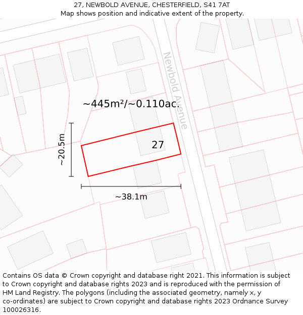 27, NEWBOLD AVENUE, CHESTERFIELD, S41 7AT: Plot and title map