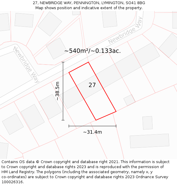 27, NEWBRIDGE WAY, PENNINGTON, LYMINGTON, SO41 8BG: Plot and title map