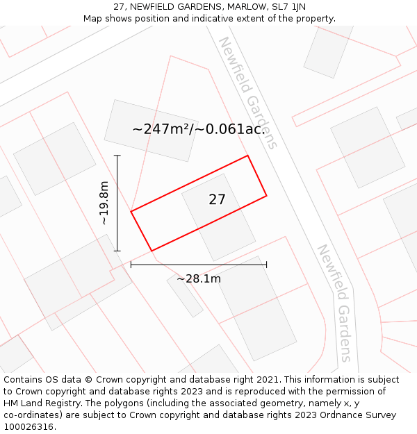 27, NEWFIELD GARDENS, MARLOW, SL7 1JN: Plot and title map