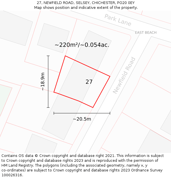 27, NEWFIELD ROAD, SELSEY, CHICHESTER, PO20 0EY: Plot and title map