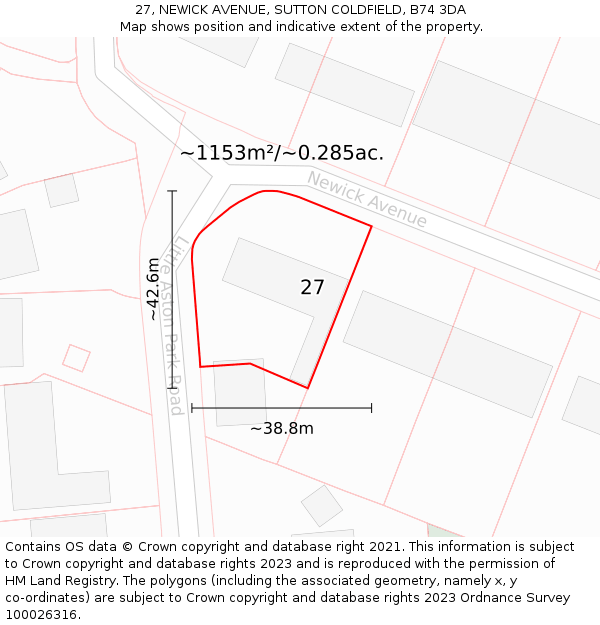 27, NEWICK AVENUE, SUTTON COLDFIELD, B74 3DA: Plot and title map