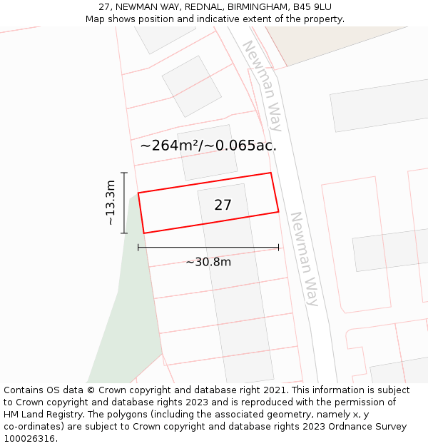 27, NEWMAN WAY, REDNAL, BIRMINGHAM, B45 9LU: Plot and title map