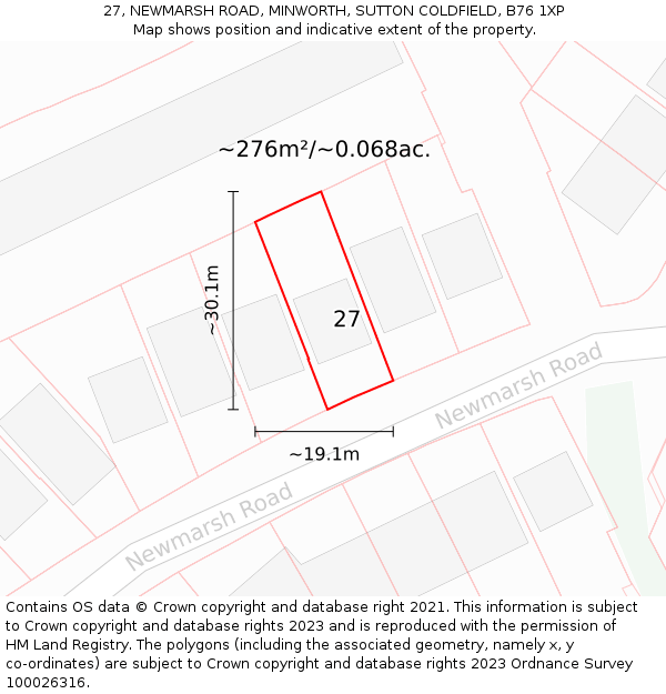 27, NEWMARSH ROAD, MINWORTH, SUTTON COLDFIELD, B76 1XP: Plot and title map