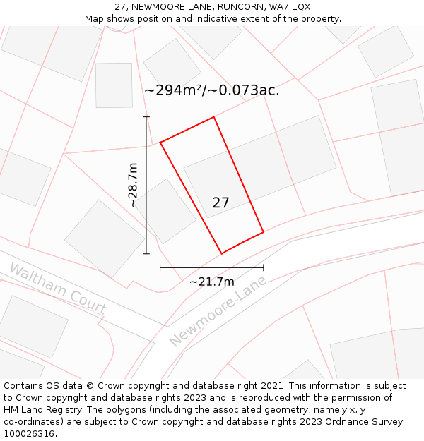 27, NEWMOORE LANE, RUNCORN, WA7 1QX: Plot and title map