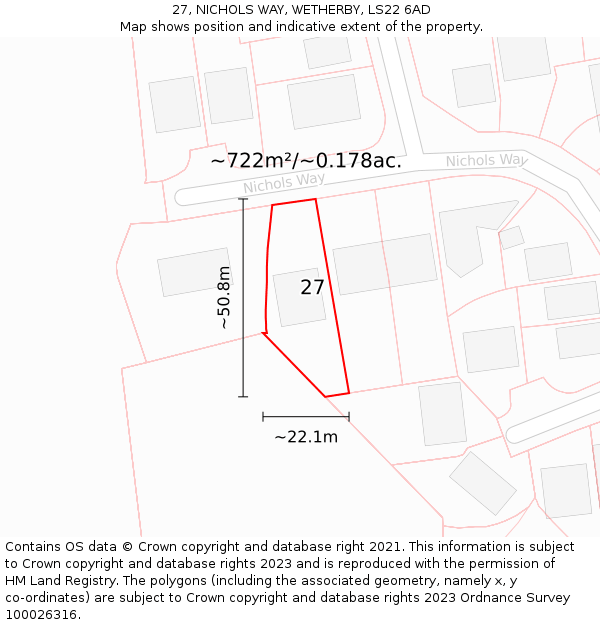 27, NICHOLS WAY, WETHERBY, LS22 6AD: Plot and title map