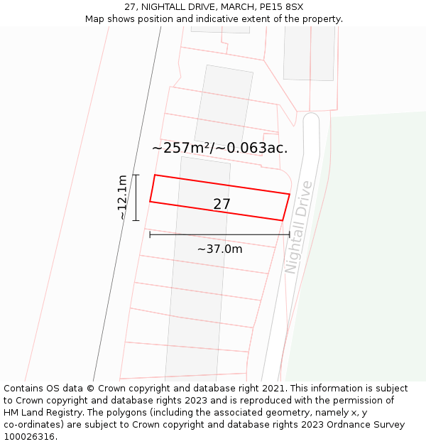 27, NIGHTALL DRIVE, MARCH, PE15 8SX: Plot and title map