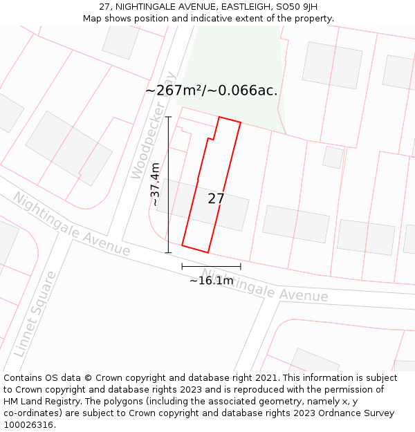 27, NIGHTINGALE AVENUE, EASTLEIGH, SO50 9JH: Plot and title map