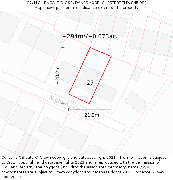 27, NIGHTINGALE CLOSE, DANESMOOR, CHESTERFIELD, S45 9SE: Plot and title map