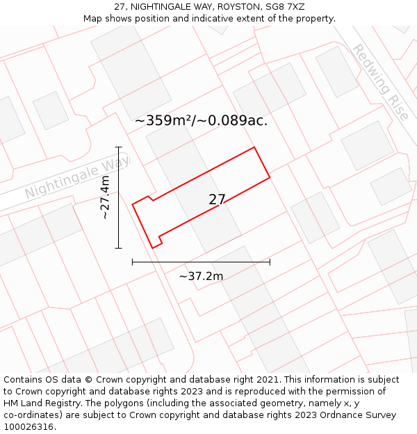 27, NIGHTINGALE WAY, ROYSTON, SG8 7XZ: Plot and title map
