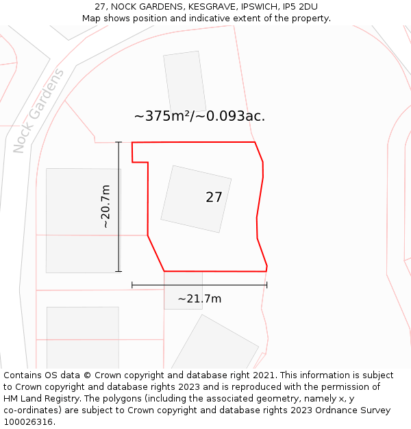 27, NOCK GARDENS, KESGRAVE, IPSWICH, IP5 2DU: Plot and title map
