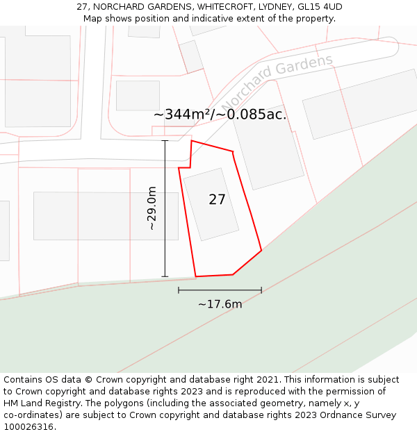 27, NORCHARD GARDENS, WHITECROFT, LYDNEY, GL15 4UD: Plot and title map