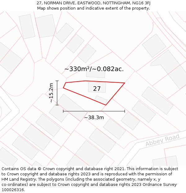 27, NORMAN DRIVE, EASTWOOD, NOTTINGHAM, NG16 3FJ: Plot and title map