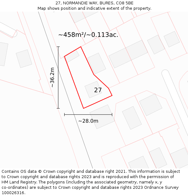 27, NORMANDIE WAY, BURES, CO8 5BE: Plot and title map