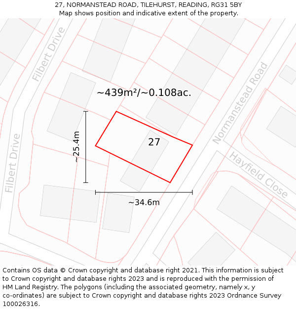 27, NORMANSTEAD ROAD, TILEHURST, READING, RG31 5BY: Plot and title map