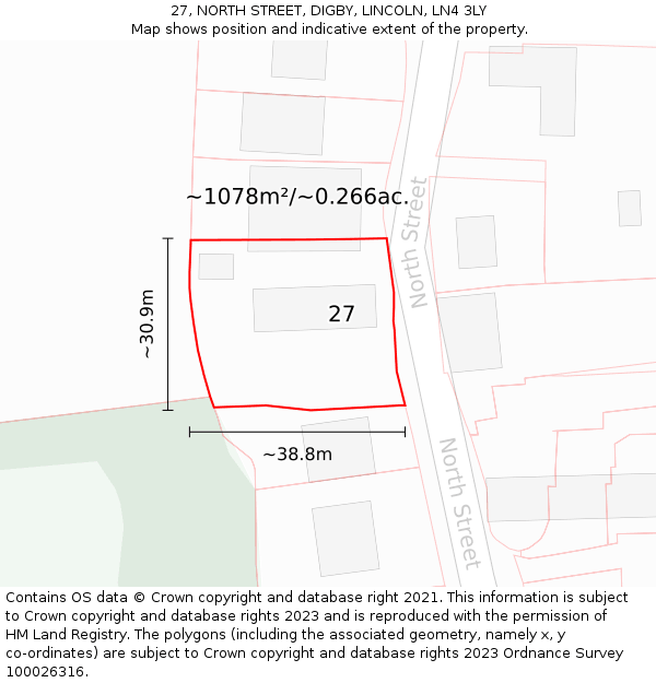 27, NORTH STREET, DIGBY, LINCOLN, LN4 3LY: Plot and title map