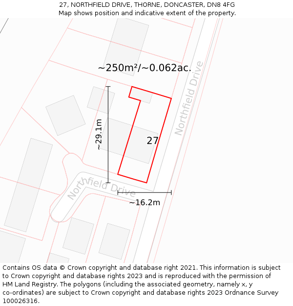 27, NORTHFIELD DRIVE, THORNE, DONCASTER, DN8 4FG: Plot and title map