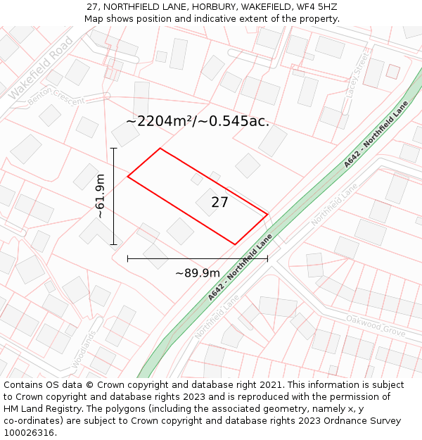 27, NORTHFIELD LANE, HORBURY, WAKEFIELD, WF4 5HZ: Plot and title map