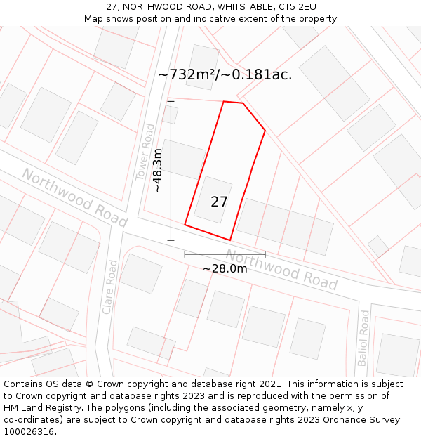 27, NORTHWOOD ROAD, WHITSTABLE, CT5 2EU: Plot and title map