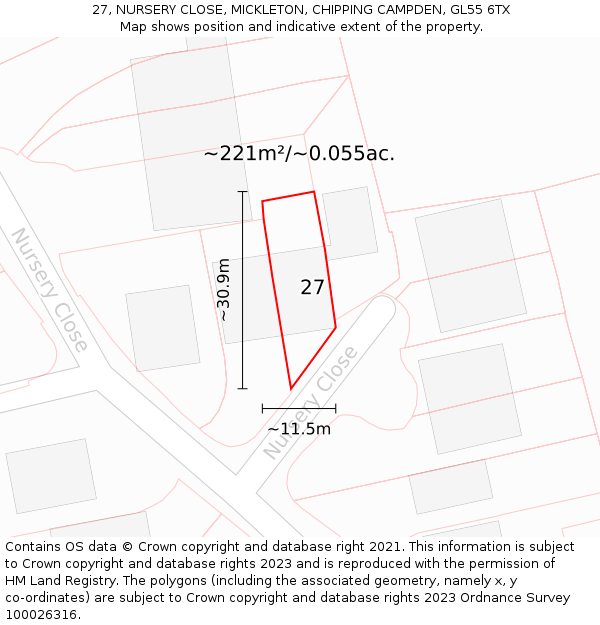 27, NURSERY CLOSE, MICKLETON, CHIPPING CAMPDEN, GL55 6TX: Plot and title map