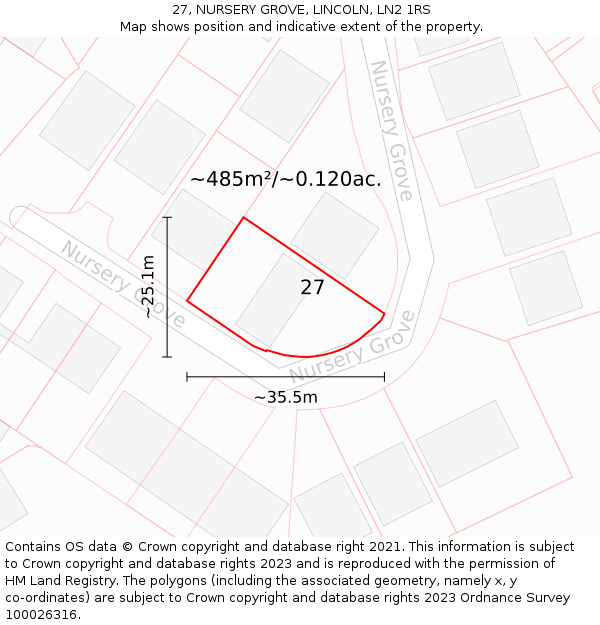 27, NURSERY GROVE, LINCOLN, LN2 1RS: Plot and title map