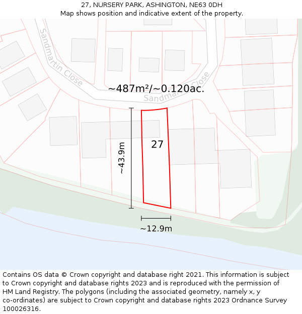 27, NURSERY PARK, ASHINGTON, NE63 0DH: Plot and title map